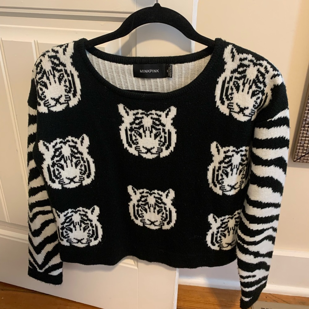 Minkpink Tiger and zebra animal print sweater